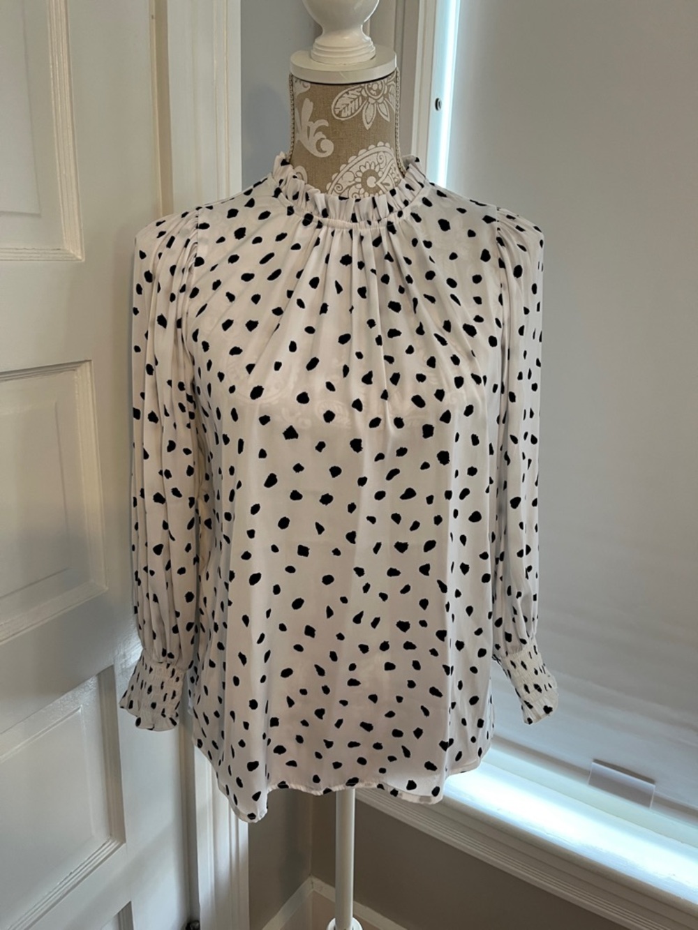 Size S Polka Dot High-Neck Blouse - White/Black Madison d’Amelie